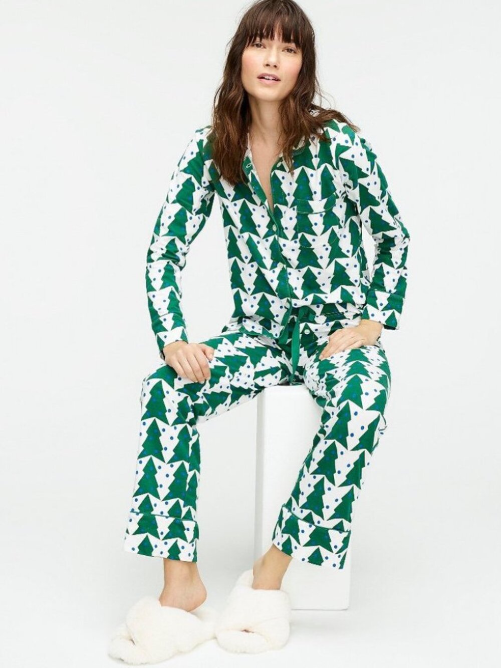 J. Crew Women's Dreamy Pine Christmas Tree Pajama PJ Set Size Large